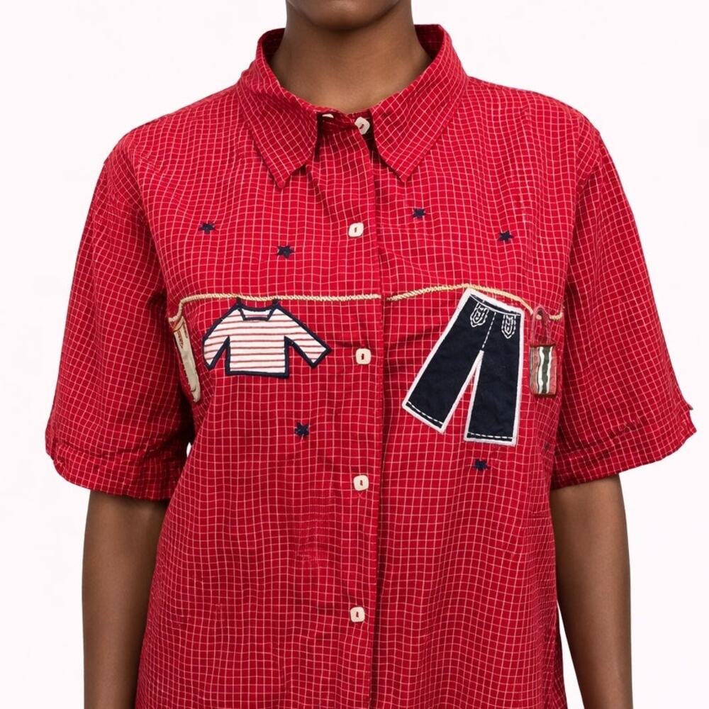 VINTAGE BOBBIE BROOKS Shirt Plus 18W 20W Button down Embroidered Clothesline - Picture 2 of 12